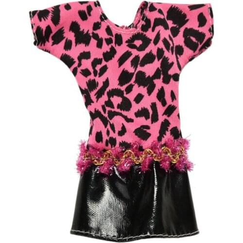 1pcs Dolls Summer Short Sleeve Leopard Print Doll Dress Handmade Mini Dress For Doll Clothing 12.5cm