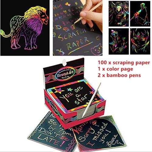 100pcs Magic Color Scratch Art Paper Coloring Cards Available On Both Sides Scraping Drawing Toys For Children 8.5cm