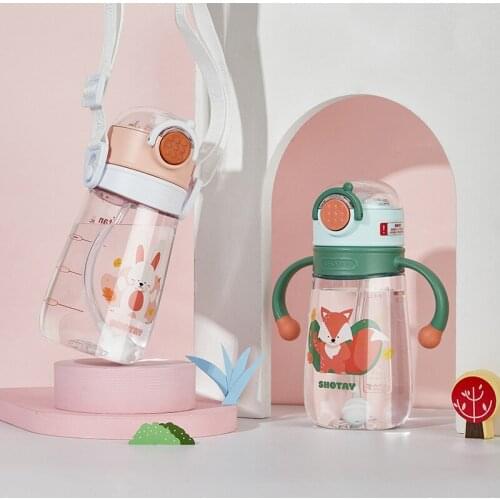 180/240/300ml Portable Travel Strap Cute Drink Water Handle Straw Bottle for Baby Kids Children Students Home School Cup Gift