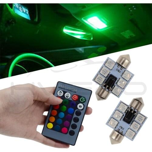 2Pcs Led Bulb RGB Light DC 12V C5w 36mm 5050 6SMD Festoon Dome Light Auto Led Mobile Remote Controlled Auto Roof Atmosphere Bulb