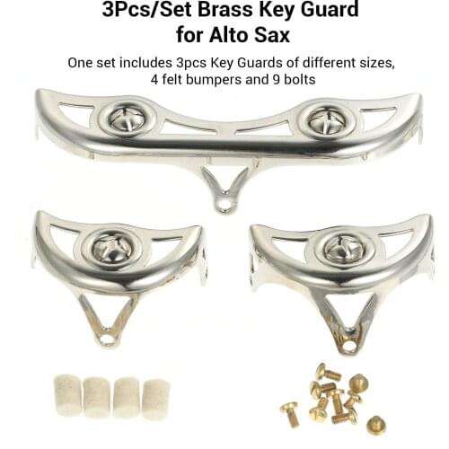 3Pcs/Set Brass Key Guard for Alto Sax Saxophone Repairing Protective Key Guard Kits with Felt Bumper & Bolts Accessories
