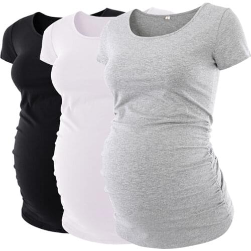 Pack of 3pcs Maternity Clothes Pregnant Top V neck Side Ruched Maternity T Shirts Womens Clothing Pregnancy Tee Shirt Ropa Mujer
