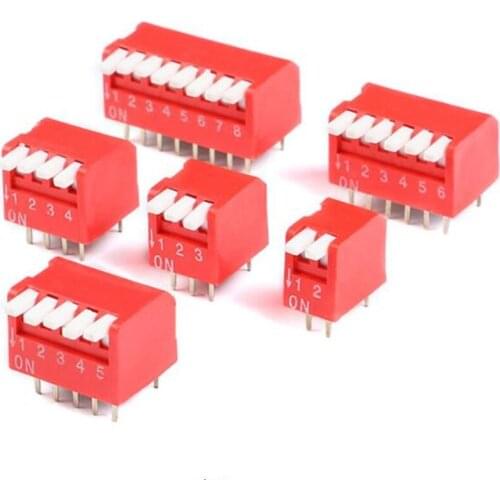 50PCS/1LOT Red 2.54MM Sideslip DIP Code Digital Slide Toggle Switches 2P 3 4 5 6 8PIN