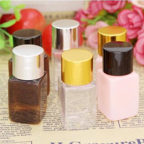 500pcs 10ML Square Screw Cap Bottle With Gold/Silver/Black Aluminum Cap, PET Cosmetic Packing Container new
