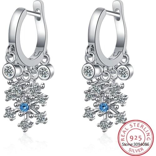 Real 925 Sterling Silver Earrings For Women Snowflake Tassel Earrings Hoops Zircon Diamond Jewelry Pendientes