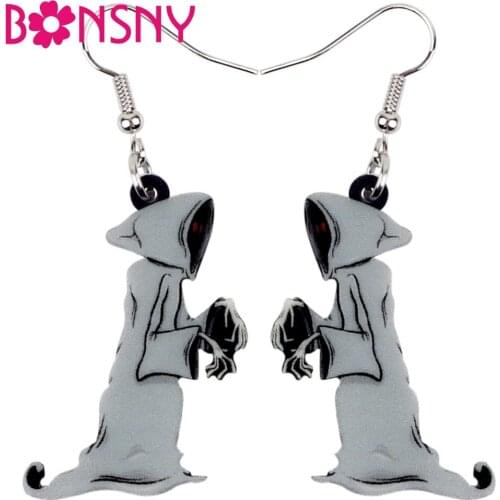 Bonsny Acrylic Halloween Grey Ghost Skeleton Earrings Drop Dangle Cartoon Costumes Jewelry For Women Girls Teens Gift Original