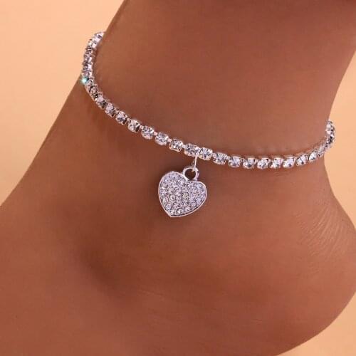 Stonefans Pendant Heart Rhinestone Anklets for Women Wholesale 2021 Trend Fashion Bracelets New Beach Foot Chain Ankle Jewelry