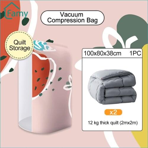 Household Vacuum Air Compression Storage Bags Quilts Packaging Clothes Sealed Shrink Bags Fruit Pattern Dustproof Space Saving
