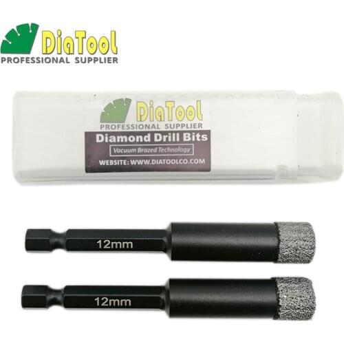 DIATOOL 2pcs 12mm Vacuum Brazed Diamond Core Bits With Qucik Fitting Shank, Dry Drilling Bits Professional Quality Hole Saw