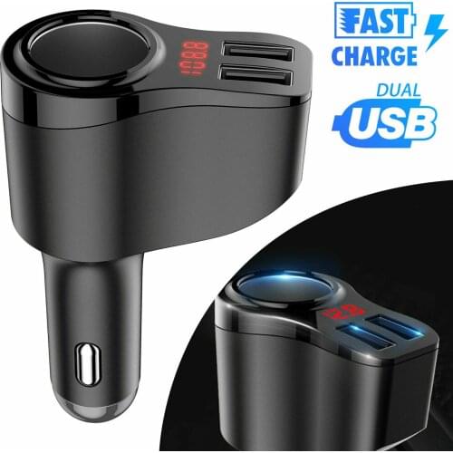 Dual USB Car LCD Cigarette Lighter Socket Splitter DC 12V Charger Power Adapter