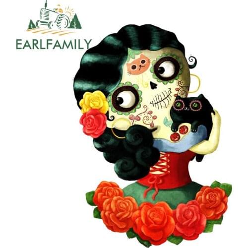 EARLFAMILY 13cm x 9.3cm for Cute Mexican Day of The Dead Girl Camper Car Stickers Vinyl Car Wrap Waterproof Window Decal