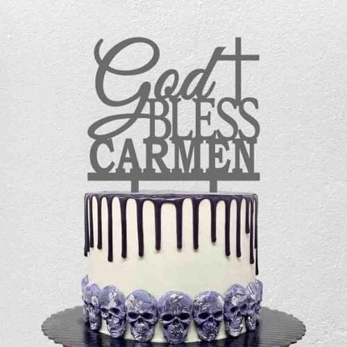 Personalized Kids Baptism Party Cake Topper Custom Name God Bless Kids Christening Party Cake Decoration Topper