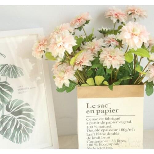 3Heads Dahlia flower branch Artificial flowers for wedding decoration mariage fake silk fabric Flower flores artificiales fleur