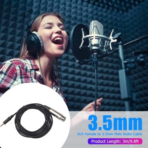 3Pin XLR Female to 3.5mm Male Cable Stereo Audio Adapter Gold-plated Plug with Zinc Alloy Shell for Camera Microphone