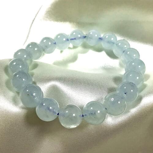 Aquamarines Bracelet Nature Stone Round Beads Blue Crystal Not Glass Really Color11mm-- 12 mm Women Bracelets Men Bangle Jewelry