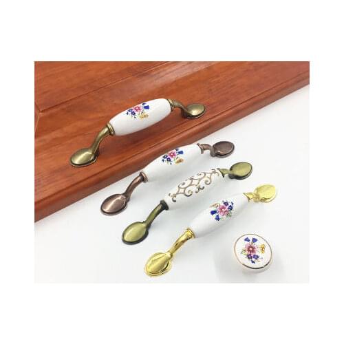 Classical Ceramic Handle Cabinet Knob and Pull European Vintage Flower Cupboard Handle Kitchen Closet Door Handle Lucky Pattern