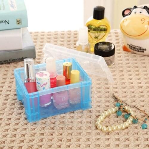 12.3*8.6*6cm Clear Blue Lock Box With Handle Plastic Rectangular Toy Clothes Sundries Storage Organizer Container Household