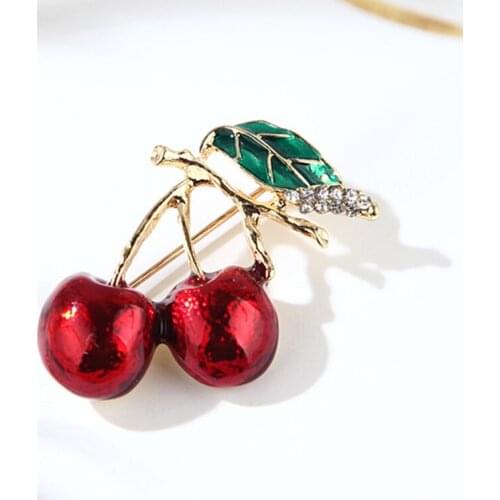 Red Enamel Brooches For Women Kids Cherry Brooch Corsage Small Bouquet Hijab Pins Feminino Party Bag Dress Accessories
