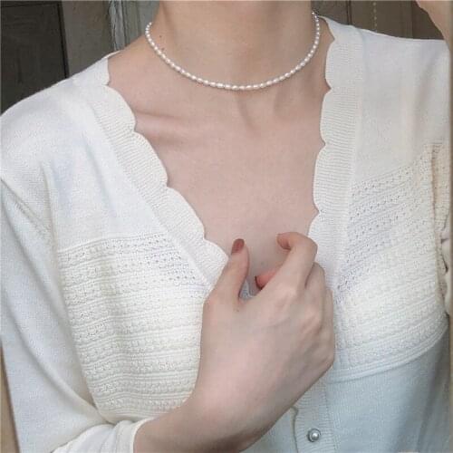 Liemjee Personality Fashion Party Jewelry Rice Shape Beads Pearl Necklace For Women Feature Namour Charm Gift All Seasons