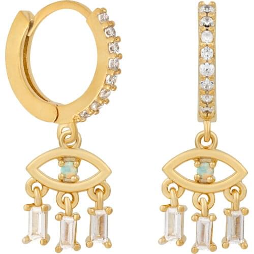 Cute lovey turkish evil eye drop dangle earring white bling baguette cz charm tassel dangling earrings
