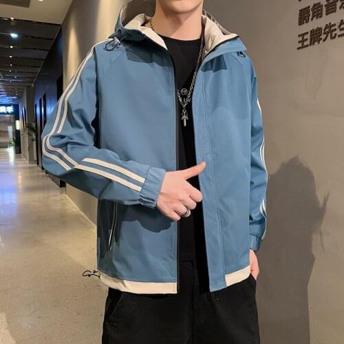 Hot Sale Jacket Men Fashion Spring Hooed Mens Jacket Coat Male High Quality Casual Men Outwear Striped Winter Clothing For Man