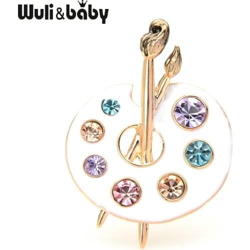 Wuli&baby 2-color Painting Palette Brooches Women Men Crystal Enamel Black White Drawing Lovers Brooches Gifts