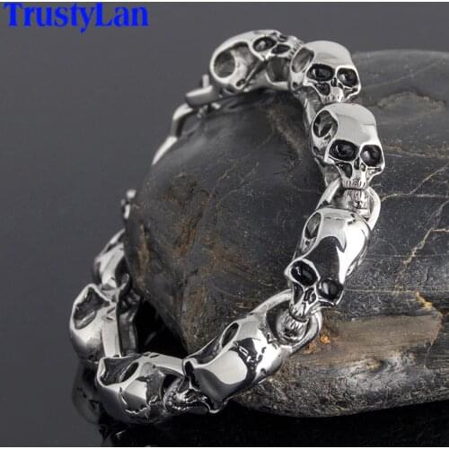 TrustyLan Stainless Steel Mens Friendship Bracelets Punk & Hippes Skulls Chain Bracelet Masculine Jewelry Halloween Accessories