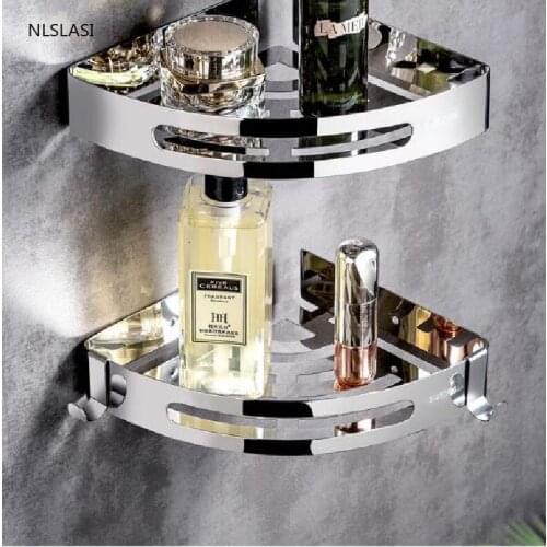 Stainless Steel Corner Shower Storage Shelf Home Bathroom Accessories Shower Shelf Holder Kitchen Storage Rack Punch Free Punch