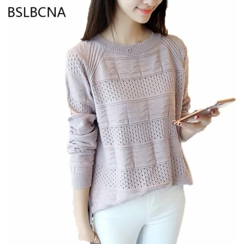 Spring Autumn Korean Style 2020 New Women Clothing Loose Slim Solid Color Sweate Long Sleeve Hollowed Out Knitted Sweater A38