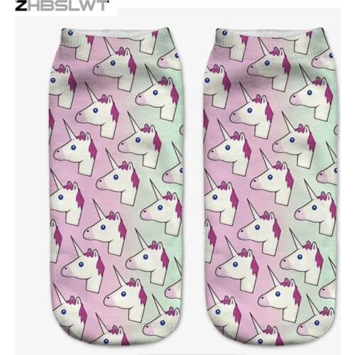 ZHBSLWT Women Socks Unicorn 3D Print Funny Socks Hot Sale Printed For Short Ankle Socks Female Low-Cut Socks Spaort