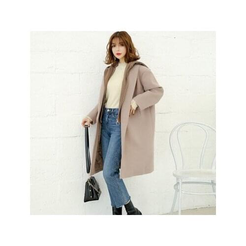 Autumn 2020 New Winter Women Oversize Coats Long Hooded Warm Woolen Coat Female Fake 2 pieces abrigos de mujer LX1589