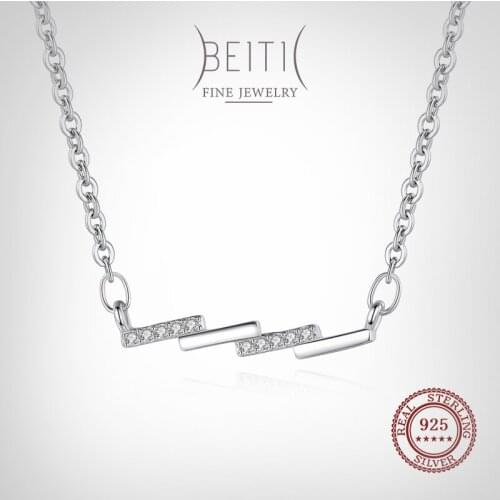 Beitil Genuine 925 Sterling Silver Simple Line Clear Zircon Necklace For Women Minimalist Fine Jewelry 2021 New Style