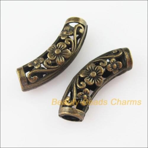 Fashion 10Pcs Antiqued Bronze Color Flower Wave Tube Spacer Beads Charms 9x25.5mm