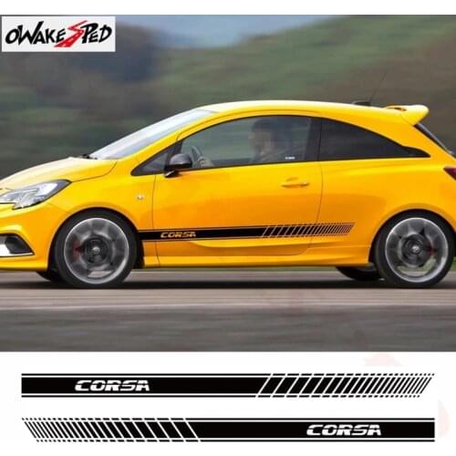2PCS Car Styling Door Side Skirt Stripes Decor Sticker Auto Body Sport Stickers For Opel Corsa c e d Accessories Vinyl Decals