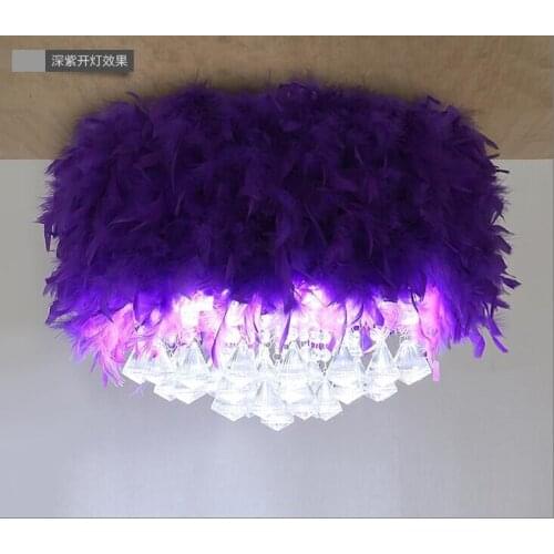 2016 new Pastoral art minimalist style bedroom creative romantic room crystal feather ceiling lamp