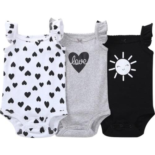 3PCS/LOT Baby Bodysuit Newborn Bebe Boy Girl Clothing 100%Cotton Short Sleeves O-Neck Heart Printing Infant Clothes