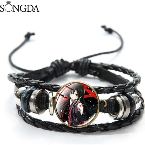 Akame ga Kill! Bracelet Cosplay Anime Figures Harajuku Print Glass Cabochon Multi-layer Leather Bracelet Unisex Fans Gift