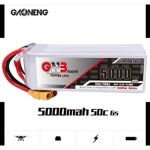 Gaoneng GNB 6S 5000mAh 6S1P 22.2V 50C/100C Lipo Battery with XT60 XT90 EC5 Plug for FPV Drone RC Helicopter Car Boat RC Parts