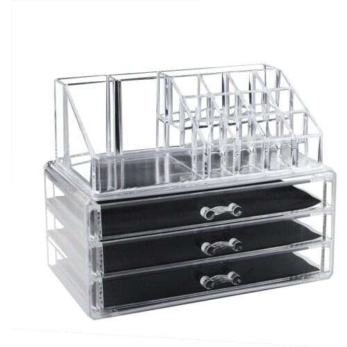 Acrylic Clear Makeup Organizer 3 Drawers Jewelry Storage Box Multi-functional Cosmetic Lipstick Holder Storage Case Brush Rack