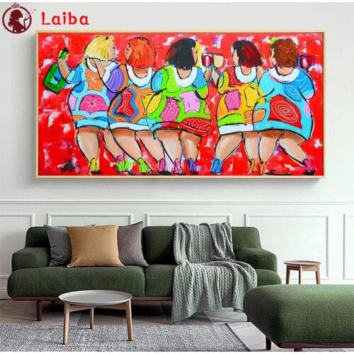 Diamond Painting Hot cartoon art, fat lady party Full Drill Square DIY Diamond Embroidery Cross Stitch Mosaic round Home Decor