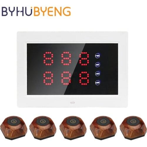 BYHUBYENG Wireless Calling Bell System Host LED Display Receiver Pagers Restaurant Paging Equipment Number Queue Ticket