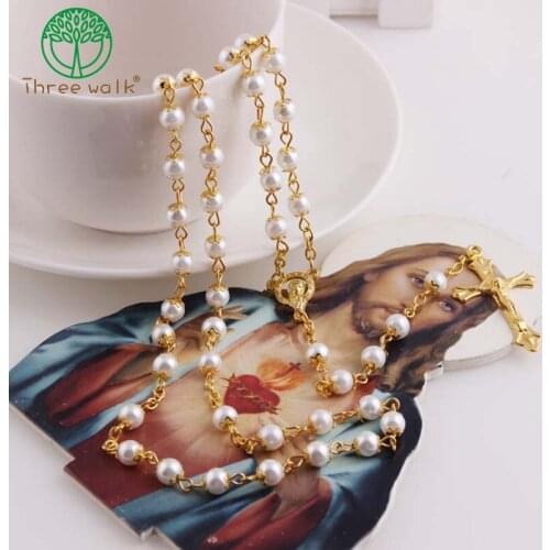 Polymer Clay Beads Catholic Rosary Cross Pendant Necklace Statement Colorful Beads Religious Maxi Necklace For Women