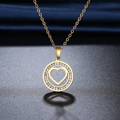 CACANA 316L Stainless Steel Necklace Crystal Rhinestone Chic Openwork Love Necklaces For Women Wedding Valentines Day Gifts