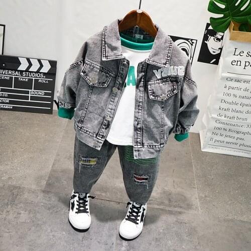 Baby Boys Sets 2021 Autumn New Childrens Boys Fashion Denim Jackets Suit Baby Boys Denim Coat Long Sleeve T Shirt Jeans Sets