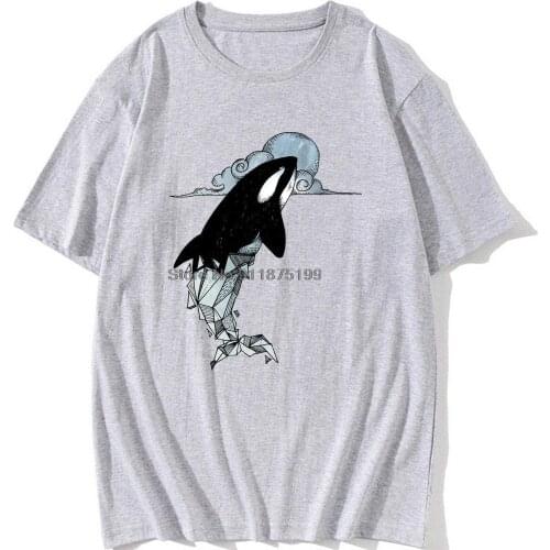 Vintage summer Vintage Retro o-neck Men T-shirt killer whale geometric new Man shirt comfortable 100% Cotton Cool Graphic