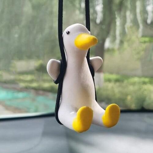 Gypsum Cute Anime Car Accessorie Swing Duck Pendant Auto Rearview Mirror Ornaments Birthday Gift Auto Decoraction Car Fragrance