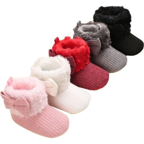 Baby Cotton Boot Solid Color Anti-Slip Prewalker Baby Winter Shoes Footwear Bowknot Walking Shoes Winter Outfit