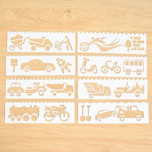 8pc Openwork Cartoon Car Child Painting Stencil DIY Scrapbooking Album Decorative Bullet Journal Template Drawing Stencils Decor