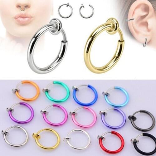 2Piece Free shipping Alloy Hoop Nose Rings Body Piercing Jewelry Fake Nose Ring Clip On Earrings Rose Gold Tragus Helix