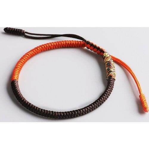 Brown & Mutil Golden Tibetan Buddhist Handbraided Knots Lucky Rope Bracelet Monks Blessed One Heart To The Buddha - Dharma